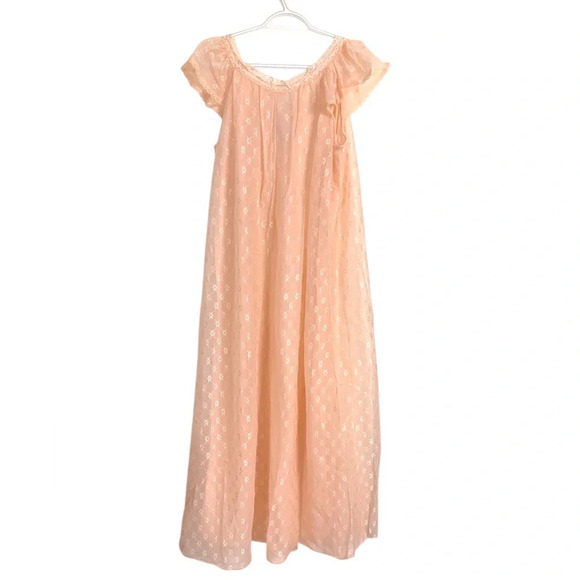 Vintage Pale Peach Lined Nightgown w Cap Sleeves and Lace - Picture 5 of 12
